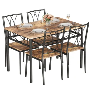 5 pcs Dining Table Set, Kitchen Table and Chairs Set for 4, Easy to Clean, Metal Frame Wooden Table Top Small Space for Kitchen