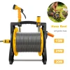 Compact Garden Hose Reel with15M /25M/30M Hose+Standing Spray Gun Nozzle ,Water Pipe Storage Rack Set for Garden Car Washing
