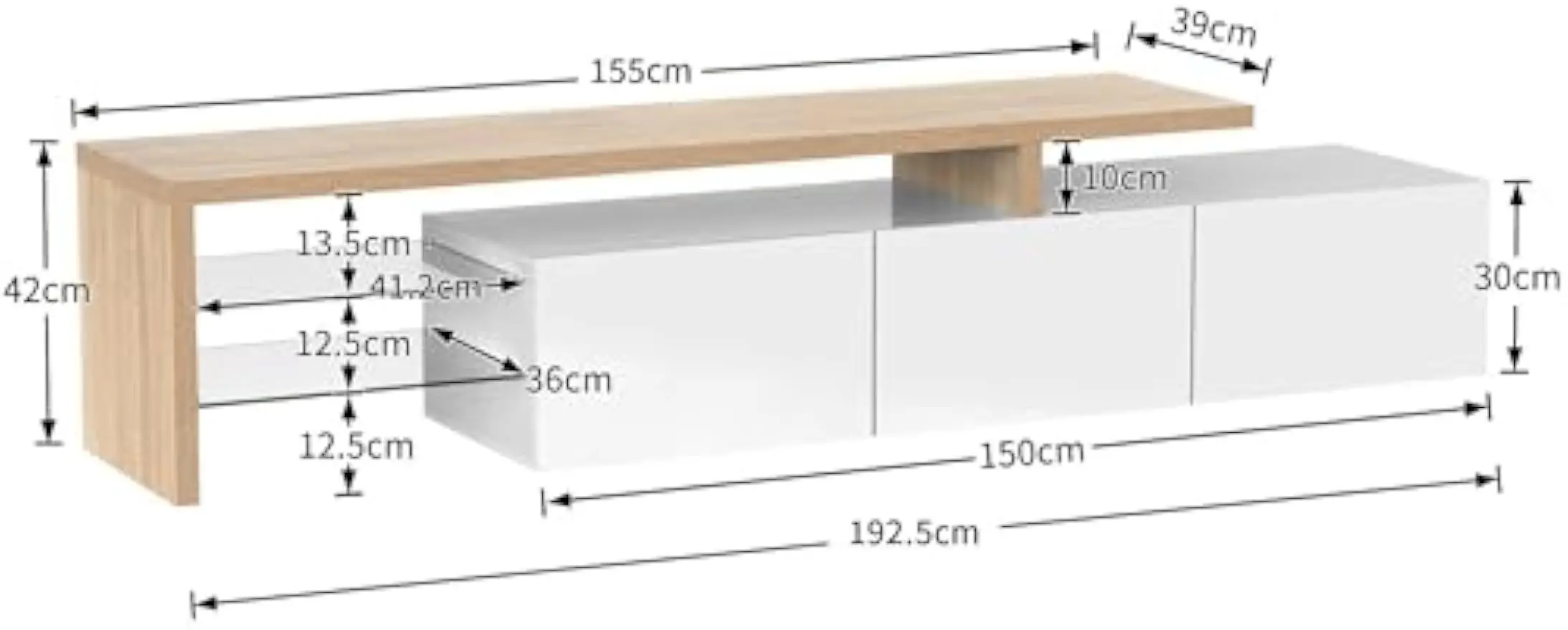 Modern TV Cabinet Design Stylish and Elegant Practical Storage High-gloss Wooden Look Glass Shelves LED Lighting (White) - Image 6