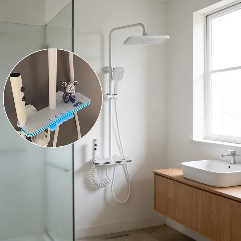 Intelligent Digital Brass Shower System Four Functions Bathroom Shower Faucet Set Temperature Display Rainlfall Shower Set - Image 4