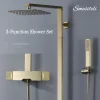 Solid Brass Bathroom Shower Faucet System Rainfall Shower Head Wall-Mounted Dual Knob Handle Bathtub Shower Mixer Tap with Hand