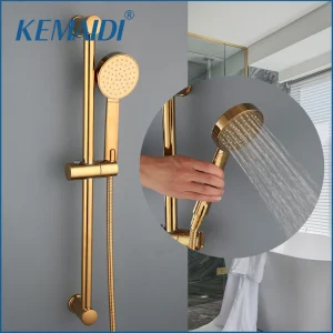 KEMAIDI Golden Plated Shower Head with Slide Bar Combo Handheld Shower Kit Shower Hose Adjustable Holder Set