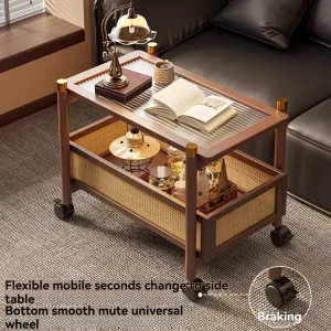 Sofa side table, movable coffee table, small cart, living room small table, bedside side cabinet with wheel storage rack
