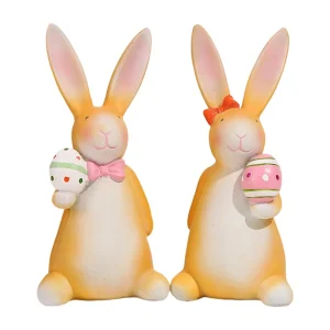 Lifelike Bunny Sculpture Resin Figurines Animal Statue for Table Garden Landscape Home Decorative Figures Easter Spring