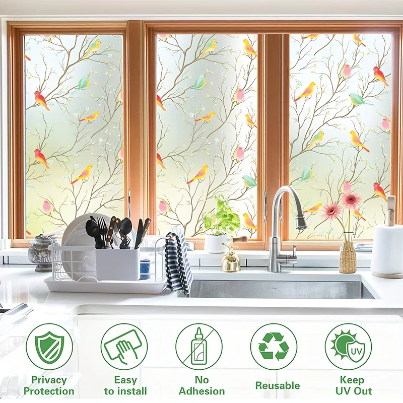 Stained Glass Window Privacy Film Non-Adhesive Static Cling Sun Blocking Window Film Heat Blocker Heat Control Decorative - Image 4