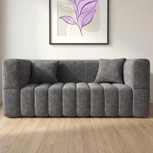 RUMMY 2-Seater Soft Foam Sofa with Armrests & 2 Cushions, Compact Modern Loveseat for Living Room, Bedroom or Office, Grey