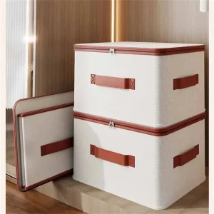 Linen Zipper Storage Boxes, Non-Woven Fabric Clothing Organizer Bins for Home Bedroom Closet Organization,Include Good Helpers ﻿