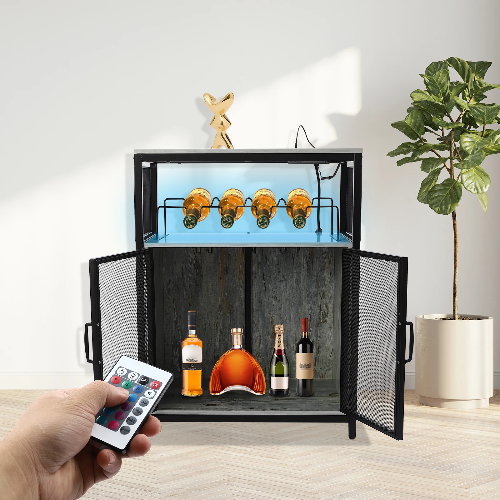 Multifunctional Wine Bar Cabinet, Acts As Coffee Bar/Buffet/Sideboard, Plastic Anti-Slip Foot Mats, Raised Bottom, Dark Brown - Image 3