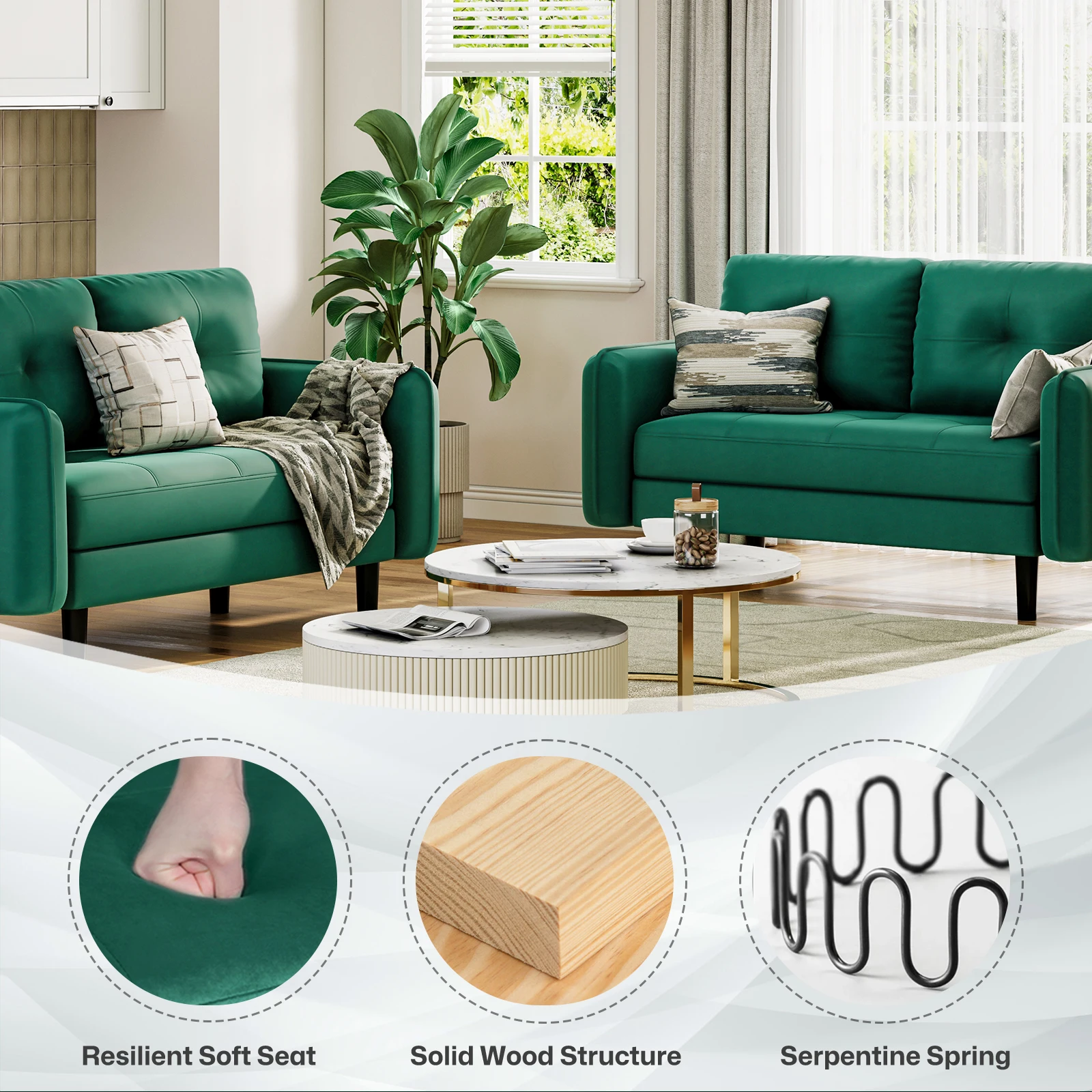 2 Seater Sofa, Modern Velvet Sofa Couch with Thicken Cushions, Comfy Loveseat Sofa for Living Room, Bedroom, Office, Apartment, - Image 5