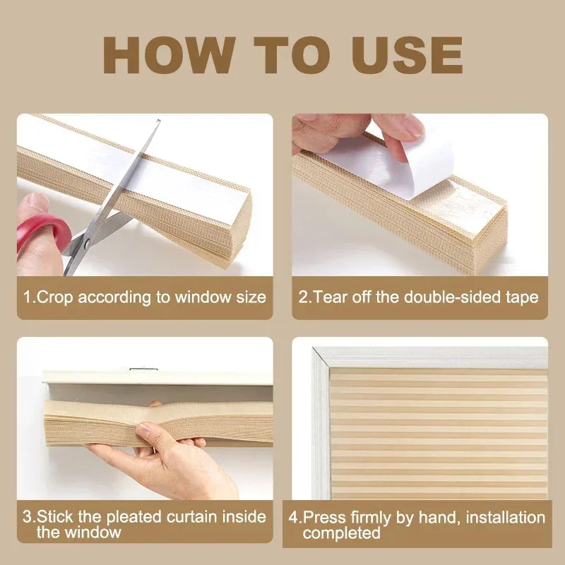 Home Decor 5 Sizes Self-adhesive Pleated Blinds Half Blackout Shades for Bedroom Living Room Bathroom Balcony Window Curtains - Image 4