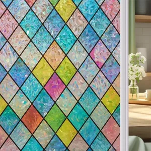Window Film Rainbow Holographic Window Privacy Film Decorative UV Sun Blocking Static Cling Window Covering Film for Home
