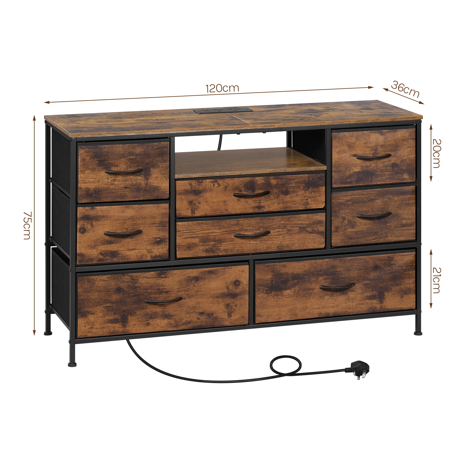 Chest of Drawers with 8 Drawers Sideboards TV Cabinet with LED Light 2 Sockets & USB for Living Room Bedroom Hallway Organizer - Image 6