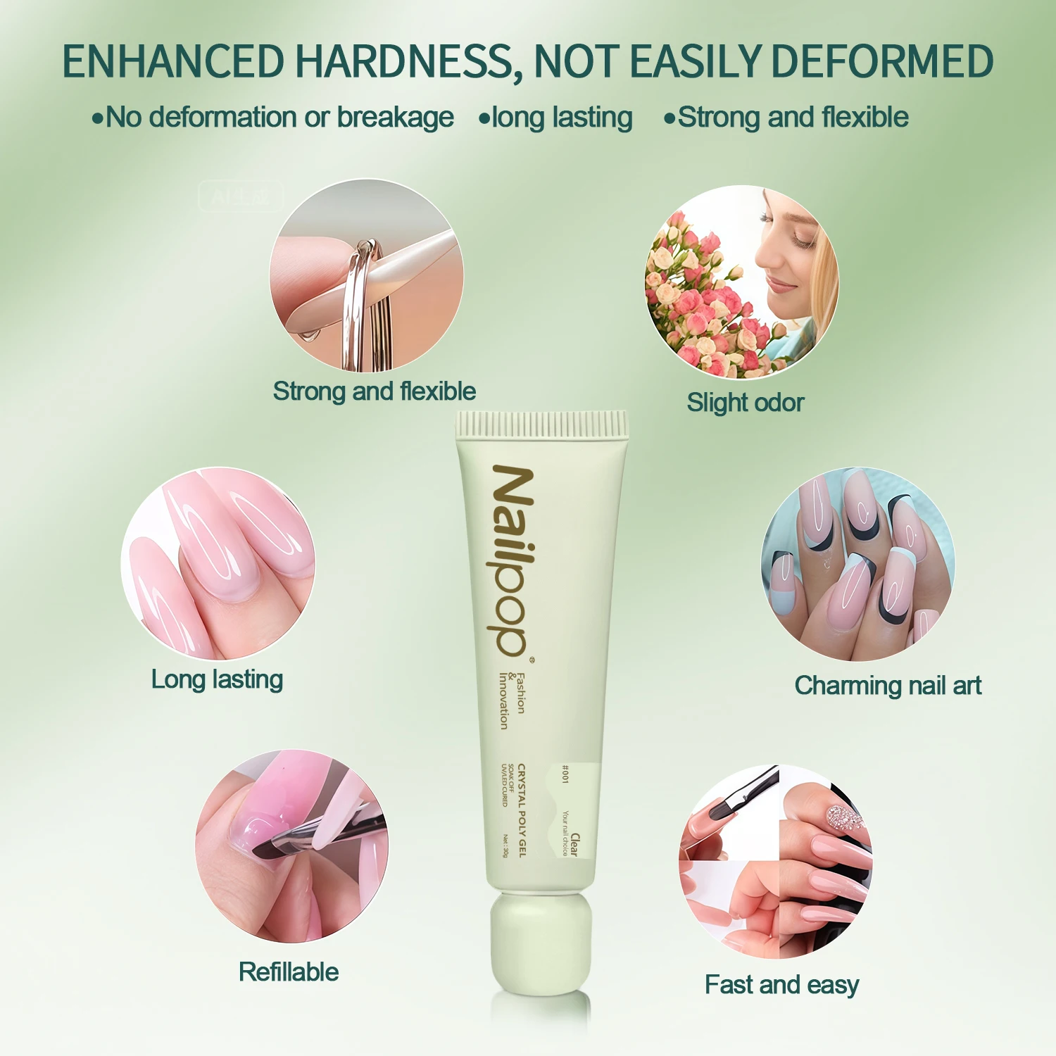 Nailpop TPO&HEMA-FREE Crystal Poly Nail Gel 6 Colors Builder Gel for Nail Extension Easy to Apply Long Lasting Salon Quality 1pc - Image 3