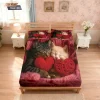 3pcs Valentine's Day Romantic Cute Cat Print Coreless Bed Sheet Set Multi Size Bedroom Bedcover Decoration Machine Washable