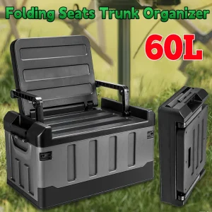 60L Folding Seats Trunk Organizer Large Capacity Waterproof Portable Car Storage Box Multi Purpose for Camping Vehicle Supplies