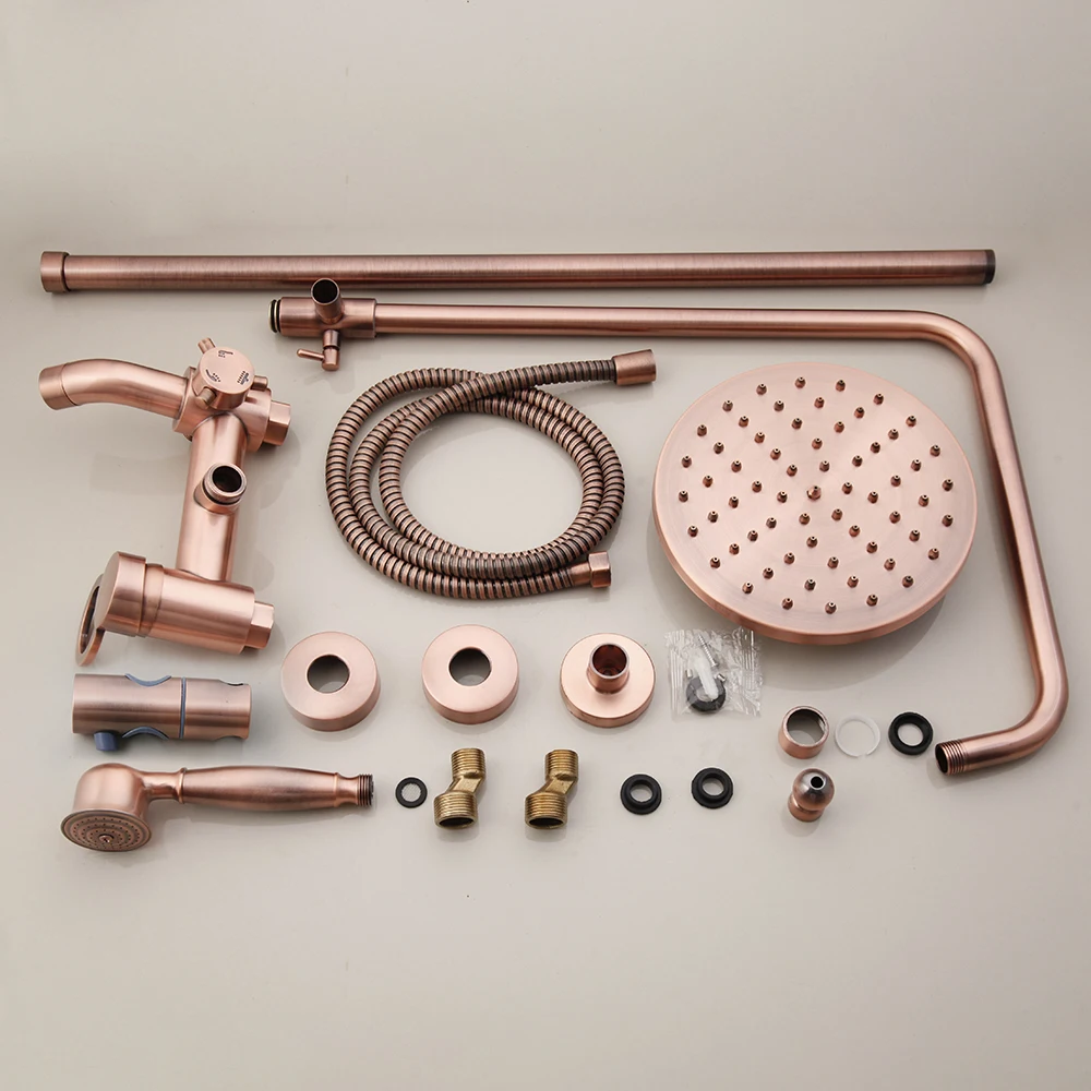ZAPPO Antique Copper Rain Shower System Wall Mounted Shower Set with 8 inch Brass Rainfall Shower Head with Bathtub Mixer - Image 3
