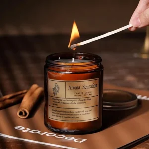 Natural soy wax aromatherapy candle, glass cup filled with smokeless fragrance, essential oil candle