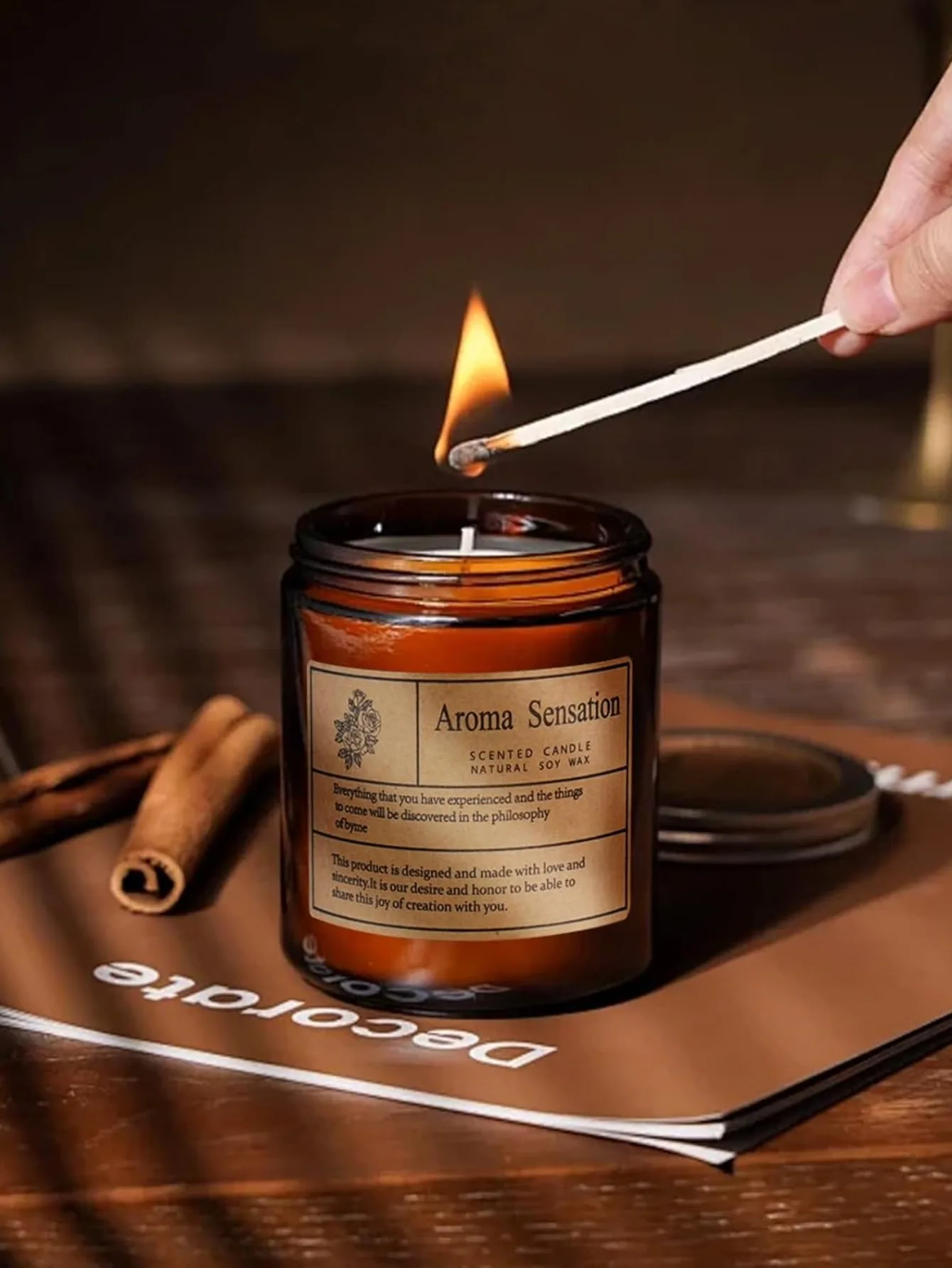 Natural soy wax aromatherapy candle, glass cup filled with smokeless fragrance, essential oil candle