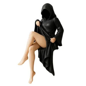 Gothic Mysterious Black Robe Statue, Small Elegant Figure Sculpture For Home Garden Halloween Decor