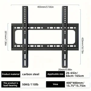 Universal TV Wall Mount Bracket for Most 26-65 Inch LED Plasma TV Mount up to VESA 400x400mm and 110 LBS Loading Capacity