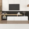 PINGGO Modern TV Cabinet Design: Stylish And Elegant Practical Storage High-Gloss White Wooden Look Glass Shelves LED Lighting