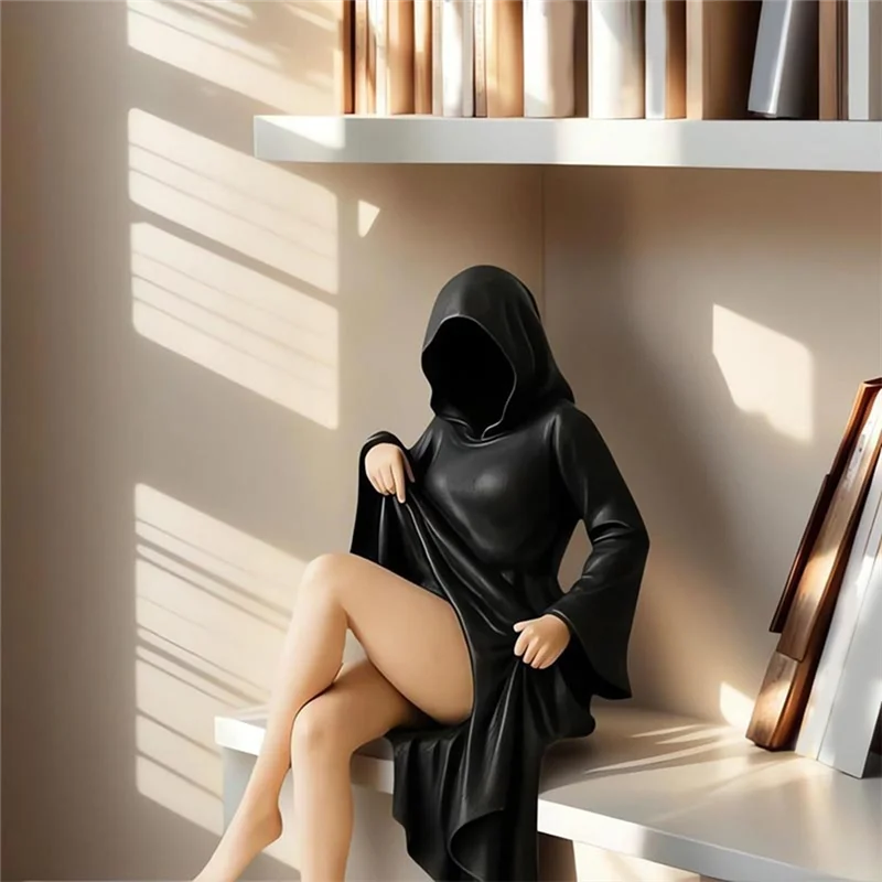 Gothic Mysterious Black Robe Statue, Small Elegant Figure Sculpture For Home Garden Halloween Decor - Image 5