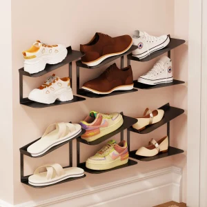 2 Pcs/3 Pcs/4 Pcs Black Wall-Mounted Shoe Rack Floating Shoe Holder Wall Hanging Shoe Display Rack Sneaker Collection Wall Mount Shoe Rack