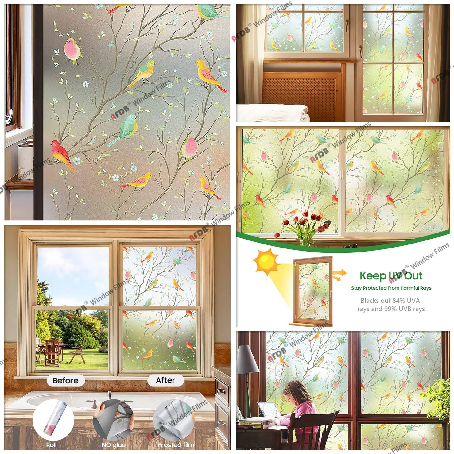 Window Privacy Film Rainbow 3D Decorative Glass Vinyl Stained Glass Decals Static Cling Window Sticker Non-Adhesive Films - Image 5