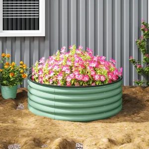 Galvanised Raised Garden Bed with Safety Edging, Outdoor Raised Planter Box with Gloves, 120 x 120 x 43cm, Light Green