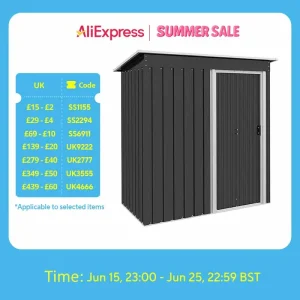 5 X 3ft Garden Storage Shed Sliding Door Sloped Roof Outdoor Tool, Black