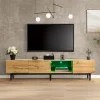 PINGGO Modern TV Cabinet With Adjustable LED Lighting Large Storage Space Wood Grain Finish And Minimalist Design
