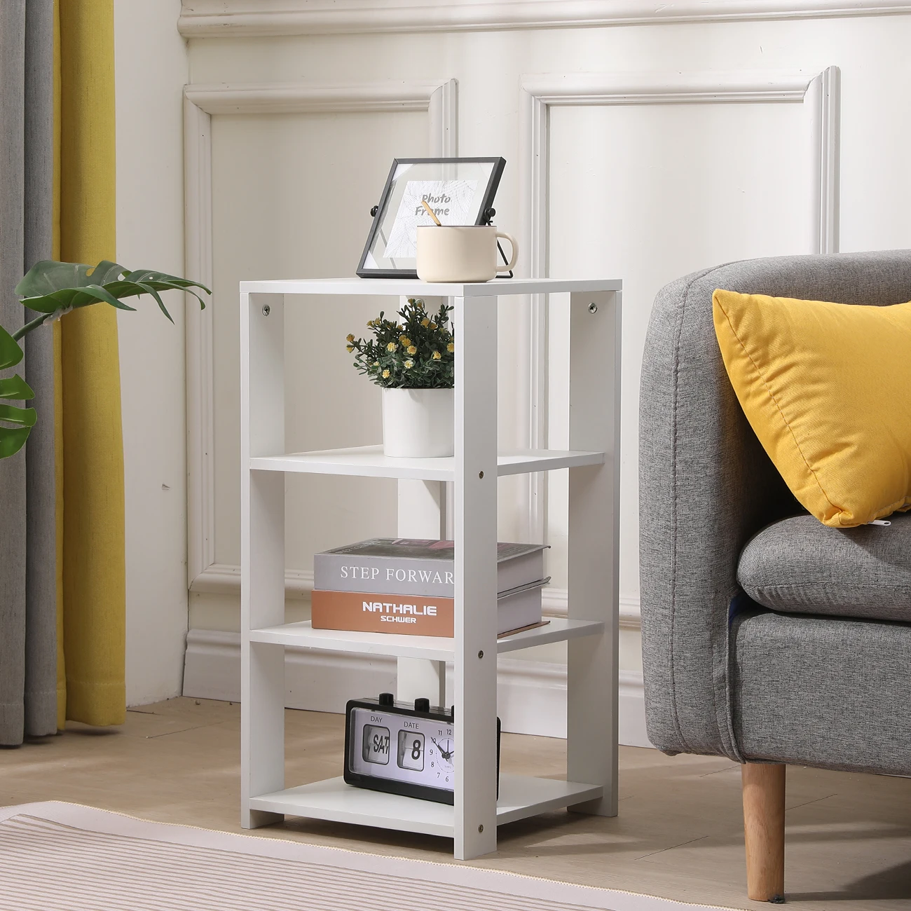 BonChoice 4-Tier Storage End Side Table for Living Room, Shelves Organizer for Office, Bedside Table for Bedroom, Bookshelf Rack