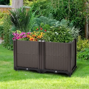 Plastic Rectangular Raised Garden Bed Planter Box, 60cm W x 30cm D x 35cm H