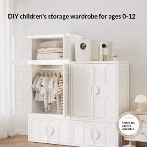 Modular Kids Wardrobe Storage Cabinet Organizer Lightweight Easy Assembly Space Saving Safe Non Toxic Bedroom Nursery White