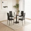 Black Dining Table and Chairs Set of 4, Round Tempered Glass Table with High Back PU Leather Chairs