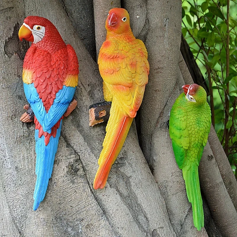 Simulation Resin Parrot Statue Wall Mounted Home Creative Wall Mural Hanging Decoration Sculpture Office Outdoor Garden Ornament - Image 2