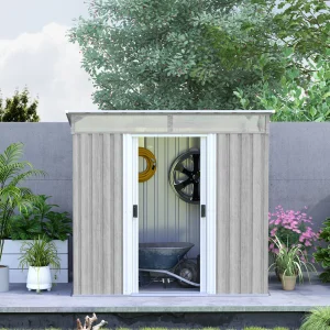Outsunny 6.5 x 4FT Galvanised Metal Shed with Foundation Kit, Lockable Tool Garden Shed with Double Sliding Doors, Vents, Light