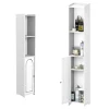 4 Tier Tall Bathroom Floor Cabinet, Waterproof FreeStanding White Slim Bathroom Storage Unit with Door and Shelves