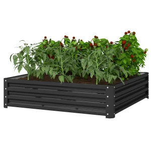 Outsunny Raised Garden Bed Metal Patio Backyard Flower Vegetable Planter Grey