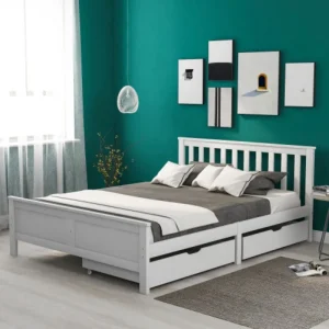 ooden Solid White Pine Storage Bed With Drawers Bed Furniture Frame For Adults, Kids, Teenagers 4ft6 Double (White 190x135cm)