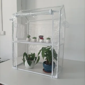 Outdoor greenhouse 2-layer bracket zipper roll door sliding door powder coated steel frame, waterproof PVC cover for all seasons