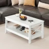 YITAHOME 100x55.3x45cm 2-Tier White Wooden Coffee Table - Small Storage Shelf with Super Stability for Living Room