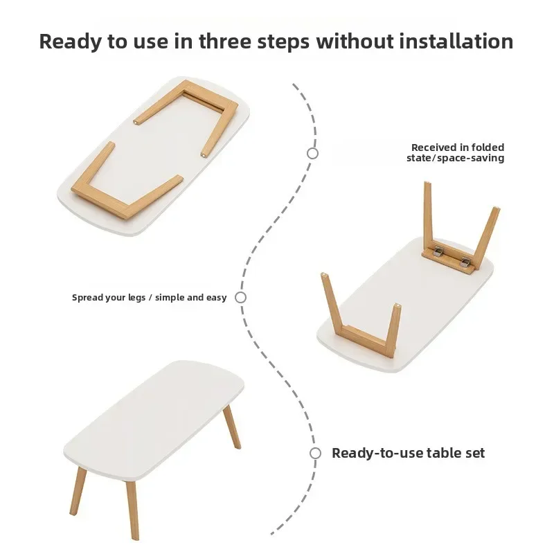 Folding coffee table small apartment solid wood leg folding table simple modern bedroom bay window small table - Image 3