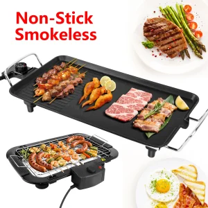 Electric Grill Indoor Non-Stick Small BBQ Griddle Hot Plate Outdoor Garden Camping Picnic Party Teppanyaki Grill Plate Smokeless