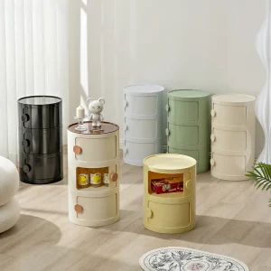 Modern Nordic Round Plastic Nightstand Bedside Table Small Bedroom Storage Drawer Cute Cartoon Instagram Cabinet Night Stand