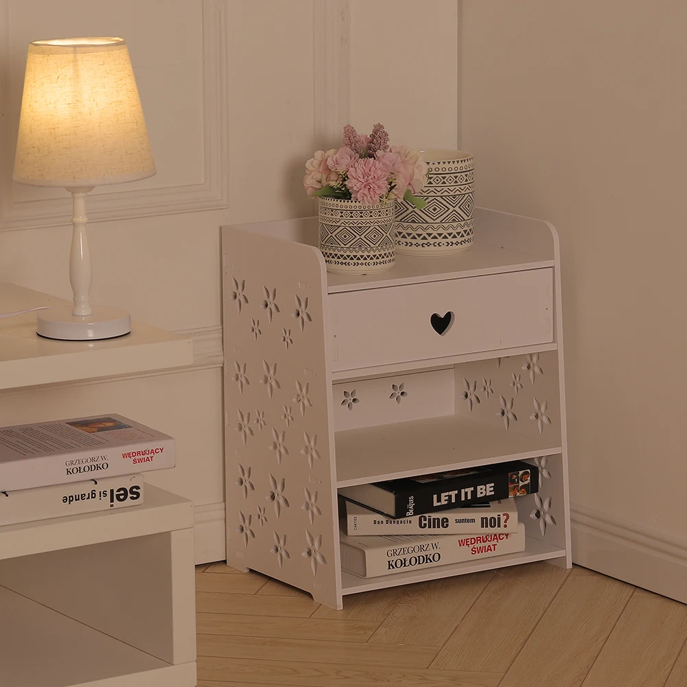 Wooden hollow bedside table storage cabinet with drawers bedroom bedside table living room side table, sofa side coffee table - Image 3