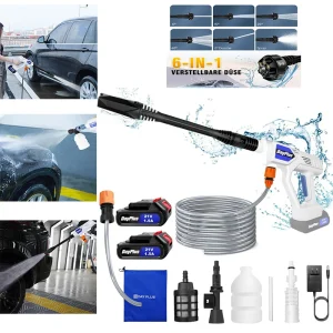 BRIEFNESS 21V Cordless Pressure Washer | Adjustable Nozzle, 5m Hose & Battery for Car/Motorcycle/Garden/Windows