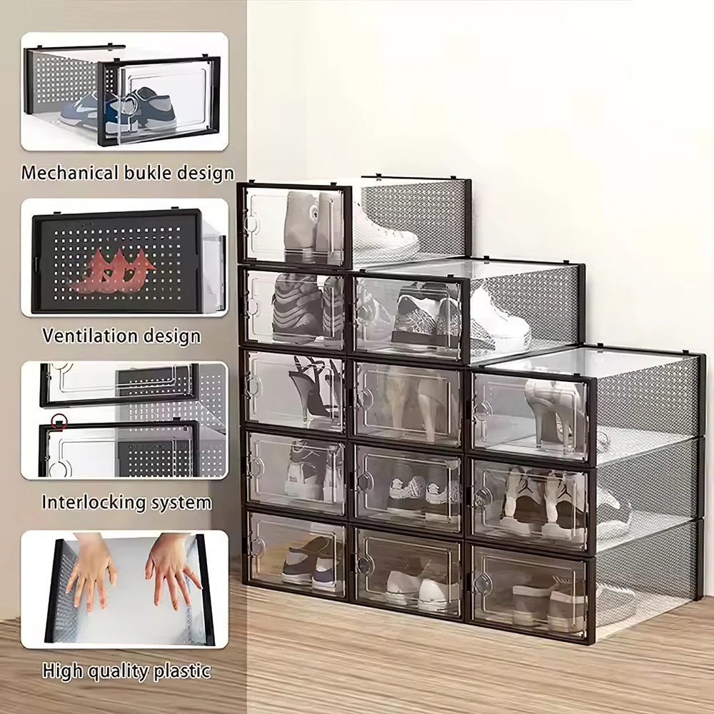 12x stackable transparent shoe box storage box multi-layer assembly storage rack shoe cabinet - Image 4