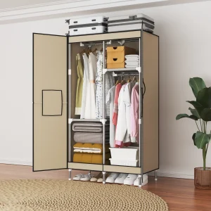 Portable Wardrobe: Large-Capacity Multi-Functional Clothing Organizer (2 Hanging Rod + 2 Storage Compartment)