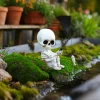 Fishing Skeleton Statue Halloween Decorations, Cute Sitting Skull Figurine Shelf Sitter Resin Sculpture For Outdoor Garden Yard